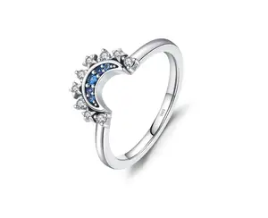 Joyería fina, venta al por mayor, joyería de moda de último diseño personalizada, anillo delicado de plata esterlina, anillo de pareja de sol y luna para mujeres y hombres