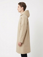 Manteau long imperméable en coton pour homme, coupe-vent décontracté beige avec capuche et patte de boutonnage dissimulée