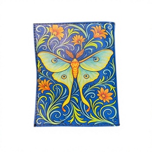 NEW ERA High Quality Handmade Thread Sewn Blue Leather Hardcover UV Printed Diary Vintage Butterfly Embossed Deckle Edge Paper - Product Image 1