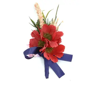 Broche de flores artificiais artesanais para banquetes, flor de noivo com alfinetes, decoração para casamento, baile de formatura, homem