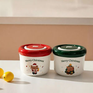 Christmas Bear Design Lunch Box 304 Stainless Steel Inner Double Layer Leak Proof Food <b>Container</b> For Breakfast Oatmeal - Product Image 1