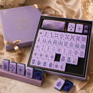 Ensemble de Mahjong en Acrylique Violet Lilas Esthétique Personnalisé, Tuiles de Jeu Haut de Gamme Gravées Motifs Botaniques avec Boîte de Rangement - Product Image 5