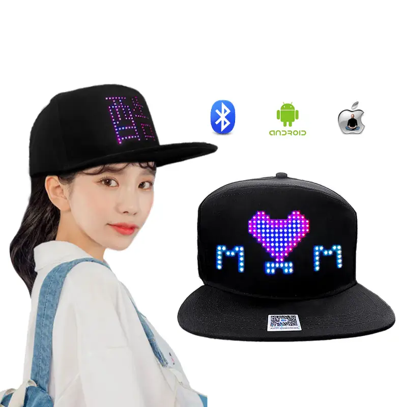 Các New RGB LED hip hop thông minh mũ USB sạc hiển thị ánh sáng Mũ Đảng thời trang LED hat