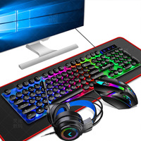 Combo Clavier et Souris Filaire RGB 2026 – Offre Spéciale Clavier, Souris, Casque et Tapis de Souris 4-en-1 pour Ordinateur et Mobile