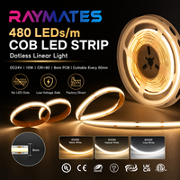 Lampu Strip LED COB 24V 480LED/M Putih Hangat CRI90 Tinggi Dapat Dipotong Fleksibel 5M 10M Perekat Sendiri Dapat Dipotong Putih