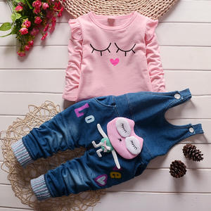 Fashion Casual Comfortable Cute Cartoon Long Sleeve <strong>T</strong>-<strong>shirt</strong> Denim Pants Kids Clothing Girl Wholesale Children Boutique Clothing - Product Image 1