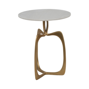 Tavolino moderno con piano in marmo e base scultorea in alluminio, ideale per comodino o arredamento del soggiorno - Product Image 2