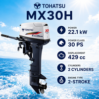 TOHATSU MX30H 22,1kW 30PS 429ccm 2-Zylinder 2-Takt Außenbordmotor für Angelboote, Aluminium-Schlauchboote und Nutzboote