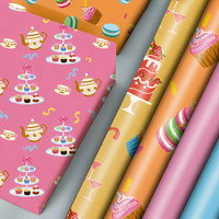 Rouleaux de papier cadeau en gros, colorés sur le thème des desserts et de couleur unie, pour les faveurs de fête d'anniversaire