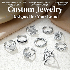 Bague ajustable Mosen Jewelry plaquée <span class=keywords><strong>or</strong></span> <span class=keywords><strong>blanc</strong></span> 18 carats, motif esthétique papillon, cœur, fleur, bijoux étanches, vente en gros - Product Image 1