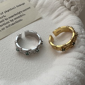 Wenchi Vintage Woven <b>Ring</b> Green Zircon S925 Pure <b>Silver</b> Elegant Temperament European American French Niche Design Inlaid <b>Set</b> - Product Image 1