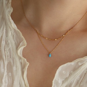 18k Gold Plated Stainless Steel Geometric Vintage Double Layer Beads Water Drop <b>Opal</b> Pendant <b>Necklace</b> Women's Party Fashion - Product Image 1