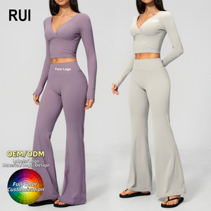 RUIQUWIN Leggings évasés taille haute respirants pour femmes grandes tailles avec logo personnalisé, ensemble de yoga moulant extensible sans couture pour l'entraînement et le fitness - Product Image 1