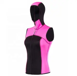 Женский гидрокостюм 2 мм, ярко-розовый спортивный костюм из неопрена на молнии спереди, жилет для дайвинга с капюшоном для серфинга с подогревом