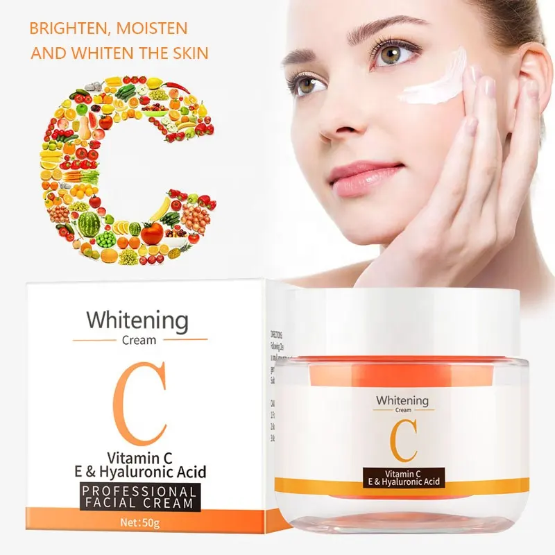 Crème de nuit éclaircissante et blanchissante à la vitamine C pour le visage Marque privée Oem Bio Anti-rides Poches Crème à la vitamine C Réparateur du visage