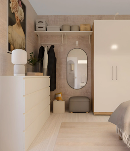 Ensemble complet de meubles de chambre <span class=keywords><strong>à</strong></span> coucher gris rembourrés avec armoire blanche, commode <span class=keywords><strong>à</strong></span> 4 tiroirs et table de chevet – Vente en gros pour appartements équipés - Product Image 6