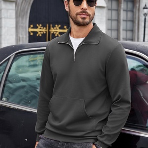 Unisex Regular Fit Half Zip Printed Long Sleeve Casual Polo Mock Neck Autumn Cotton Pocket <b>Men's</b> <b>Pullover</b> <b>Jacket</b> - Product Image 2