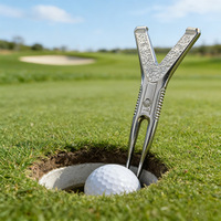 Fourchette de réparation de divots de golf en Y plaquée argent en gros, avec logo personnalisé, outil de réparation de green de golf, accessoires promotionnels de golf