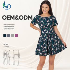 Robe patineuse mi-longue en mousseline de soie à imprimé floral licorne <span class=keywords><strong>chic</strong></span> avec col carré Style doux et logo avant pour les fêtes d'été à thème - Product Image 1