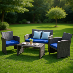 Ensemble de jardin en rotin DB Outdoor 4 pièces, canapé deux places en polyester avec table en verre, style contemporain pour patio et jardin - Product Image 2