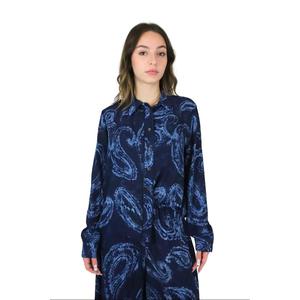 Women's <b>Shirt</b> Blue Long Sleeve Button Down <b>Paisley</b> Print Oversized Fit Casual Wear - Product Image 1