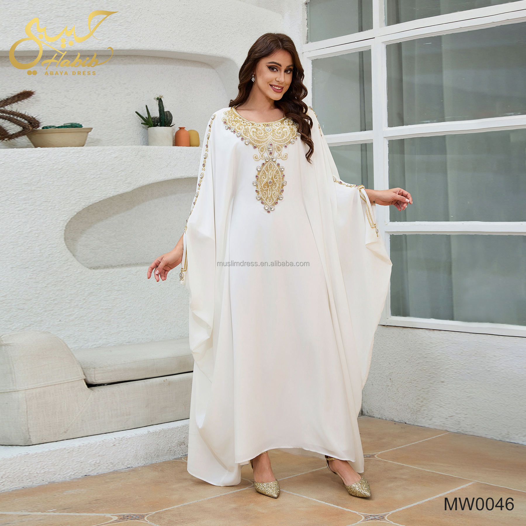 Elegant White Gold Kaftan Dress Perfect for Summer