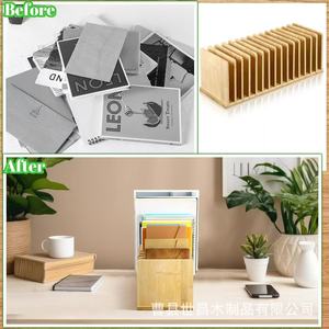 Organisateur de fichiers de bureau en bois à 5 niveaux, support de rangement de documents en bois massif, type rectangulaire sur pied E15 - Product Image 4