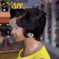 Perruques Lace Front 13x4 en cheveux naturels, coupe pixie courte, sans colle, Full HD, cheveux bruts, pour revendeurs