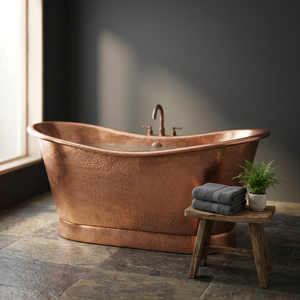Bañera de Cobre Independiente Rectangular con Tapa, Bañera Duradera y Ecológica para Adultos, para Baño - I H C - Product Image 1