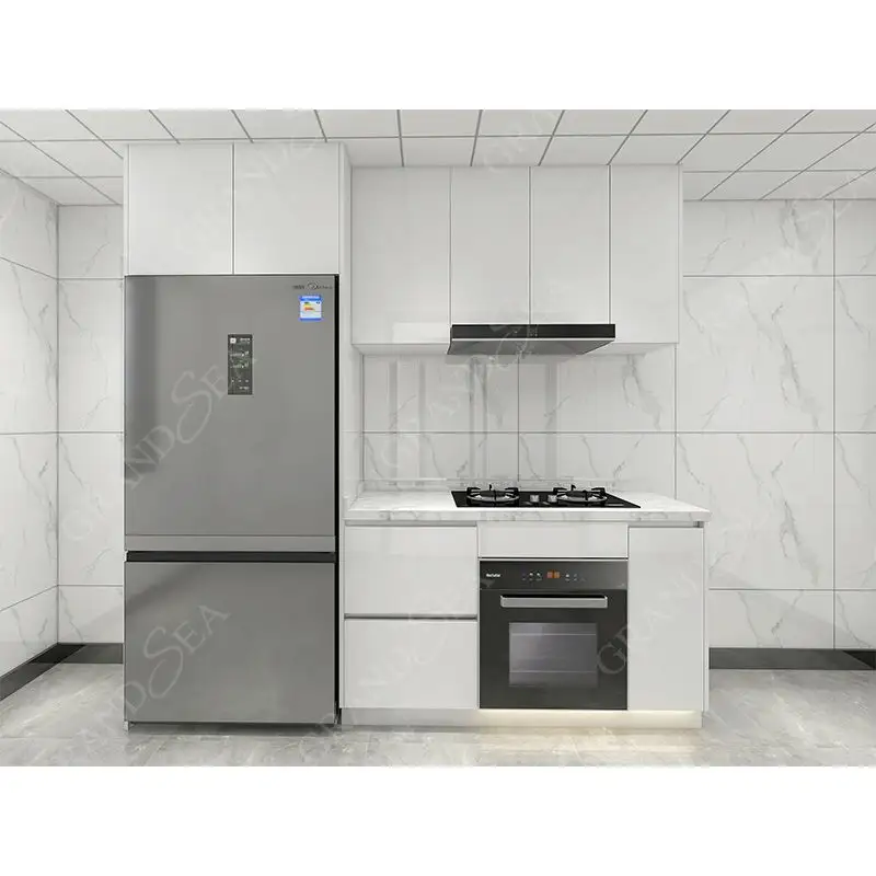 Free 3D Customized High Gloss White Flat Panel Kitchen Cheap Modular Design PVC Modern Kitchen Cabinets