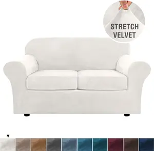 plüsch sofa und sofa Suppliers-Modern Solid 3 Pieces Stretch Loveseat Cushion Sofa Covers mit 2 Pieces Three-sitz Velvet Plush Couch Slipcover