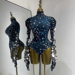 Body de lentejuelas de cuello alto <span class=keywords><strong>para</strong></span> mujer, estilo industrial, <span class=keywords><strong>para</strong></span> cantantes y bailarinas de pole dance en plataforma - Product Image 1