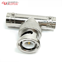 Adaptateur coaxial en laiton massif de type T, BNC mâle vers double BNC femelle, 3 voies, connecteur BNC 50 ohms pour câble coaxial, antenne CCTV