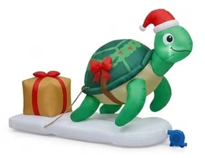 Tortue gonflable de Noël avec chapeau de Père Noël et couronne, décorations de Noël vertes à LED pour l'extérieur, figurine gonflable de Noël - Product Image 3