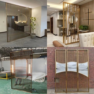 Cloison écran en acier inoxydable or rose brossé entrée métal creux lumière luxe salon verre rideaux cantonnières panneau - Product Image 4