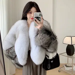 2024 Luxury Women Fox Fur Coat Fluffy Cozy Faux Fur V-Neck long Sleeve Plus Size Jacket Short Style Big Fur Cuff Overcoat