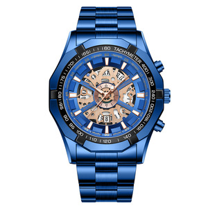 Relógio de Pulso Masculino Multifuncional de Luxo com Calendário, Quartzo, À Prova D'água, Banhado a Ouro, Tungstênio, Diâmetro do Mostrador 43mm, Liga Esportiva - Product Image 5