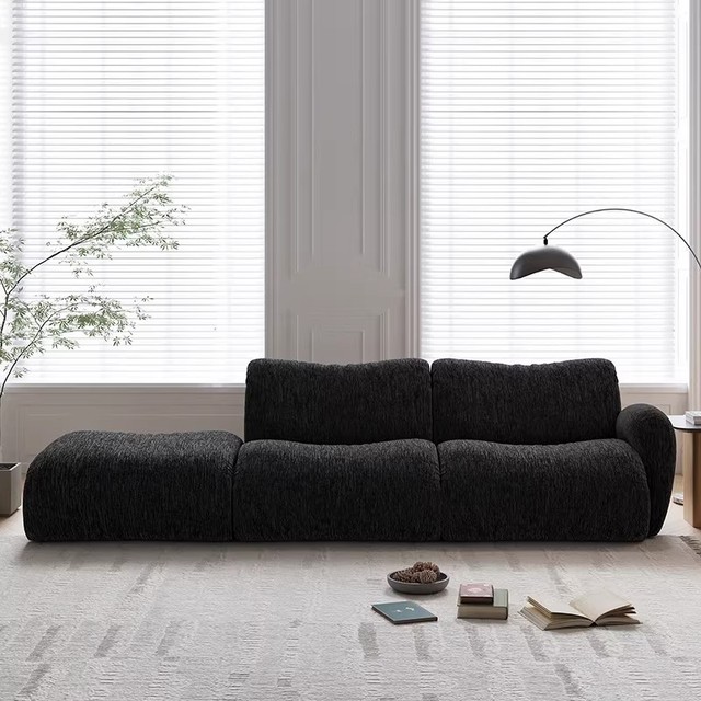 Italian Minimalist Chenille Fabric Modular Combination Sofa Removable Detachable Washable Retro Black  Sofa for Living Room
