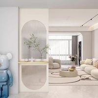Cream-colored Handcrafted Solid Wood Tempered Glass Partition Screen Storage Rack Light Luxury Design for Living Room Entrance