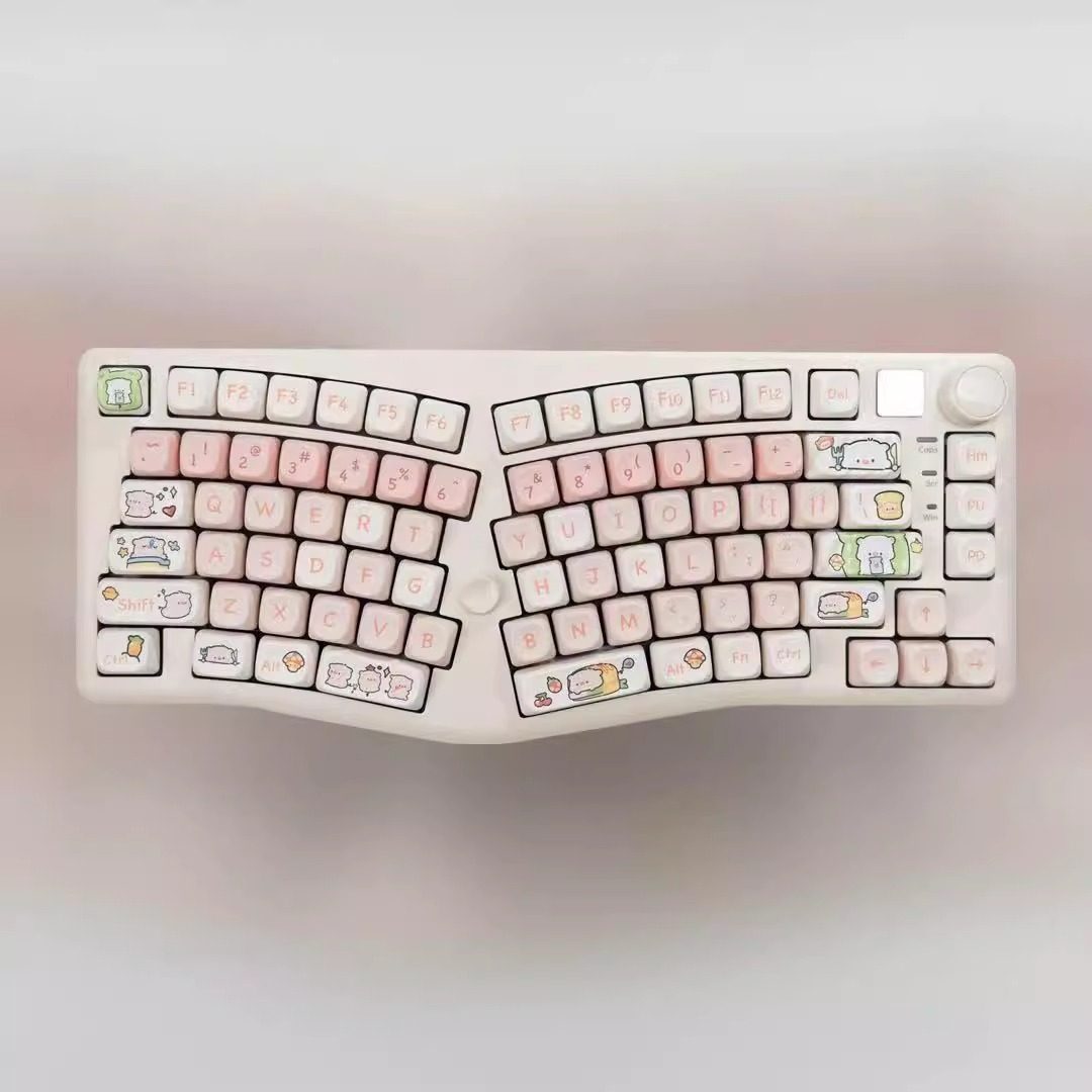 คีย์บอร์ด White-A75 + คีย์แคป M-OA Pink Pig