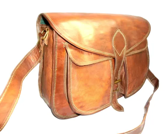 High Quality Natural Goat Leather Vintage Small Messenger Side Cross Body Satchel Shoulder Bag for Men and Women