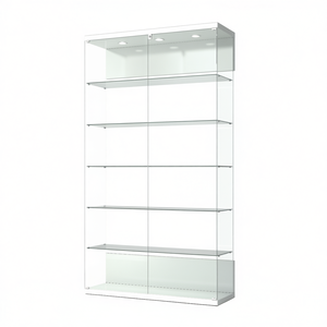 Vitrine moderne en verre 120x40x210cm, portes battantes verrouillables blanc brillant avec éclairage LED et 5 étagères - Product Image 2