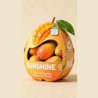 Creatieve 3D fruitvormige milieuvriendelijke golfkartonnen dozen met sleuven |   Op maat gemaakte gesneden mango-kersen snack geschenkverpakking |   Matte OEM