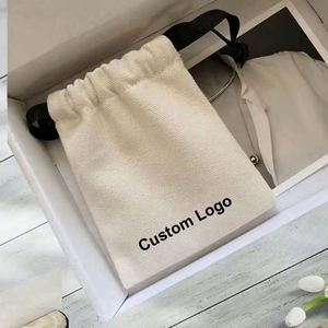 Custom Logo Printed Satin Jute Linen Canvas Jewelry <b>Drawstring</b> <b>Pouch</b> Bag with Rope Handle Luxury Satin Packaging for Shopping - Product Image 6