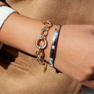 Stainless Steel Color Blocked Link <b>Bracelet</b> With <b>Crystal</b> Inlay For Women Gift Jewelry - Product Image 3