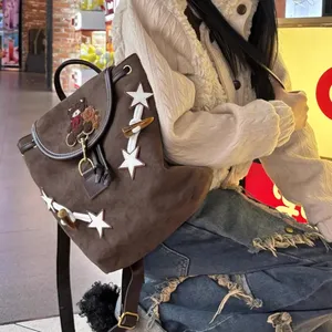 Japonés Kawaii dibujos animados oso estrella mochilas niñas Casual Y2k estética moda mochila mujeres estudiantes Vintage mochilas