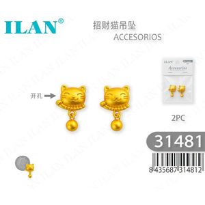 Ciondolo Gatto Portafortuna 2 Pezzi Placcato Oro per Creazione di Gioielli e Accessori - Product Image 1