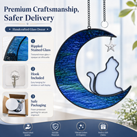 Attrape-soleil artisanal en vitrail motif chat sur la lune, en stock, livraison rapide, cadeau commémoratif pour animaux de compagnie, artisanat décoratif pour fenêtre, vente en gros