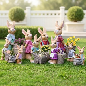 รูปปั้นกระต่ายเรซิ่นเพ้นท์มือ งานศิลปะตกแต่งสวนและลานบ้าน - Product Image 1