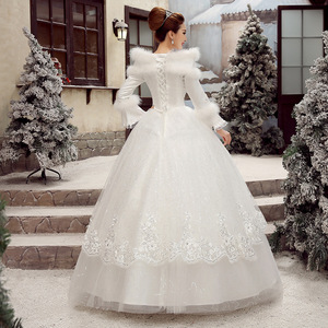S828Q 2025 nuove spose si sposano in inverno caldo e spesso a maniche lunghe autunno inverno temperamento alla moda abito da sposa - Product Image 5